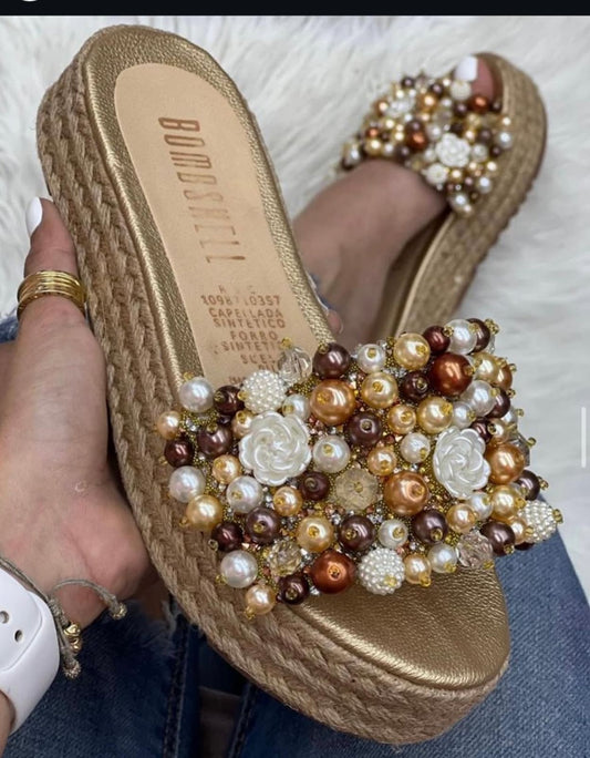 Emmas Sandalias Bajas Perlas